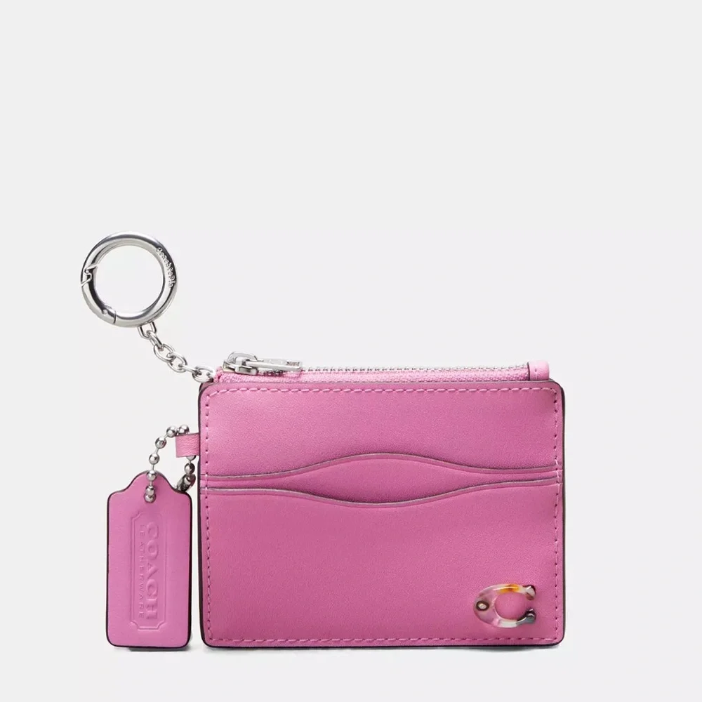 NWT !! WAVY ZIP CARD CASE IN COACHTOPIA LEATHER WITH🩷